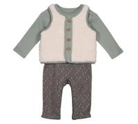 Mini Cuddles Baby Unisex Sprig Printed Dungaree 3pc Set, Multicolour - 6-9 Months
