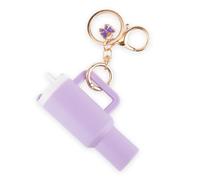 Mini Cup Keychain for Stanley Cup Cute Mini Cup Butterfly Charm Mini Tumbler Keychain for Stanley Cup Accessories School Bag Key Ring Handbag Backpack Charm Lip Balm Keychain for Women (Purple)
