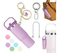 Mini Cup Keychain for Stanley IceFlow, Mini Cup Keychain Chapstick Holder for Stanley Cup, Key Ring for Stanley Cup Accessories, Tumbler Cup Lip Balm Holder Keychain for Women, Christmas Gifts-Purple,