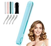 Mini Curling Iron, 2026 Upgraded 2 in 1 Mini Curling Iron, Dual Purpose Curling Wand & Flat Iron Hair Straightener, USB Plug-in Small Ceramic Iron, for Short and Long Hair, All Hair Types (Blue)