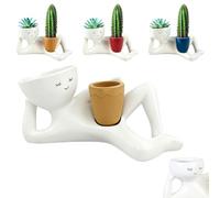 Mini Cute Lazy Guy Planter Set - Creative Breathable Succulent Pots with Synthetic Resin, Small Desktop Ceramic-Like Flower Pot for Office Home Decor, Gift for Plant Lovers (Yellow)