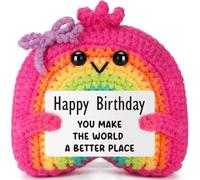 Mini Cute Rainbow Birthday Gifts for Women Her, Happy Birthday Present for Best Friends Female, Funny Handmade Crochet Birthdays Decoration for Teen Mom Grandma Daughter Sister Bestie Coworker