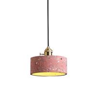 Mini Cylindrical Cement Pendant Light Retro Industrial Terrazzo Chandelier Adjustable Kitchen Island Lighting with Rotary Switch Brass Cup, Nordic 6In Dinning Hanging Ceiling Lamp, JYLSSKUK, Pink C