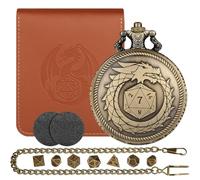 Mini D&D Dice Set with Bronze Steampunk Dragon Swallow Tail Pocket Watch Shell Case, DND Dice Bag, 7pcs Polyhedral Dice Set, Portable DND Starter Set, Board Games Accessories, RPG MTG Gifts