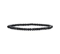 Mini Dainty Tiny Petite Seed Caviar Bead Stacking Round Faceted Genuine Natural Gemstone Black Spinel Ball Stackable Strand Stretch Bracelet For Women Teen Adjustable