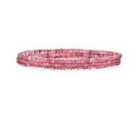 Mini Dainty Tiny Petite Seed Caviar Bead Stacking Round Faceted Genuine Natural Gemstone Pink Tourmaline Ball Stackable Strand Stretch Bracelet For Women Teen Stackable Set of 3 Strands Adjustable