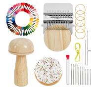 Mini Darning Loom Kit, Mushroom Knit Patch Kits with Small Weaving Loom, Portable Sewing Supplies, Handcraft DIY Weaving Repair Tool Darning Kits for Beginners Mending Jeans Socks-A-14 Hooks