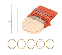 Mini Darning Loom Kit, Portable Wood Small Darning Loom for Knitting and Weaving, Handheld Repair Machine with 5 Elastic Rubber Bands and 2 Crochet Hooks Suitable for Socks Clothes Jeans Patch Repair