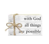 Mini Decorative Books For Home Decor, Small Christian Table Faux Wood Book Stack Decor, With God All Things Are Possible Bible Stacked Book Decor, Stack Display Book For Shelf, Three Pieces -A(02)