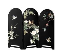 Mini Decorative Folding Screen, Flower and Bird Patterns Desktop Decorative Screen, Mini Traditional Chinese Landscape Panel Room Divider Room Ornaments (11.8 x 9.8 inch)