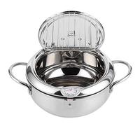 Mini Deep Fryer Pot, Japanese Tempura Frying Pan with Thermometer, Stainless Steel Houseable Frying Pot with Cold Touch Handle Compatible with Gas Stove, Induction Cooker (Small Size 20cm)