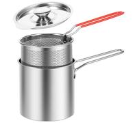 Mini Deep Fryer Pot, Stainless Steel Fry Pot with Strainer Basket and Handle, Multifunctional Small Fat Fryer Pans with Lid for French Fries, Chicken Wings, Shrimp, Chips, Chicken Chops