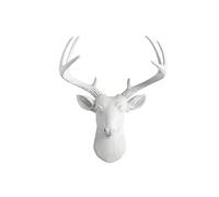 Mini Deer by Wall Charmers | White Faux Head Mount Bust Fake Animal Resin Taxidermy Sculpture Stag Buck Antler Fauxidermy Mounted Replica Decor Art