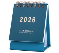 Mini Desk Calendar 2025-2026 - Runs From July 2025 until Dec 2026, 18-Month Small Desktop Calendar 250gsm Thick Paper Twin-Wire Binding for Home or Office (Blue)