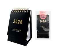 Mini Desk Calendar 2026-2027,Pocket Calendar from January 2026 to June 2027,Solid Color Portable Standing Flip for Home Office School (Black) A5MNZMTL26