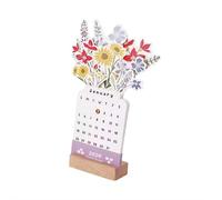 Mini Desk Calendar 2026,Bloomy Flowers Small Desk Calendar 2026 with Wooden Base,Creative Vase Shaped Mini Calendars Desktop for Home Office School