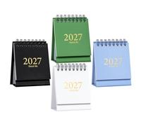 Mini Desk Calendar Standing Flip Monthly Planner 4pcs 2027-2028 | Black Metal Paper Build, Twin-wire Binding, Writable Pages, for Workers and Dorm Residents