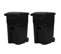 Mini Desk Trash Can Desktop Wastebasket 2pcs PP Plastic with Lid | Black, Rounded Corners and Thick Body, Dual-use Holder for Pens or Makeup Tools on Bedside Tables