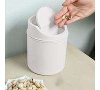 Mini Desk Trash Can with Lid Swing-Lid Tiny Countertop Garbage Bin Small Table Top Plastic Covered Waste Basket for Desk, Small Garbage Can Desktop Trash Bin, Tabletop Waste Basket (White)