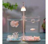 Mini Desktop Glass Fish Tank with LED Light - High Transparency Small Aquarium for Beginners, Thickened Portable Design, Ideal Room Decoration and Ornament