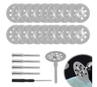 Mini Diamond Cutting Wheel Disc 20pcs 22mm Mini Cut Off Discs Piece With 4pcs 3mm Mandrel 1pc Screwdriver for Dremel Round Rotary Cutter Blades Tool for Rock Slab Glass Gem Stone Carving