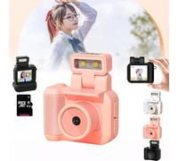 Mini Digital Camera Keychain with LED Flash Light, Retro Snap Camera, Miniretroflex Nostalgic Camera, Retrosnap Mini Camera, 1080P Vintage Small Digital Camera Video Recorder for Vlog (Pink, 64G)