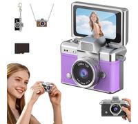 Mini Digital Camera with 1.47 in Lcd Screen, 1080p Flip Retro Digital Waterproof Nostalgic Camera, Portable Miniature Pocket Snap Cameras, Built-In Flash & Flip Display for Travel Study(Purple,32G)