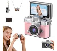 Mini Digital Camera with 1.47 in Lcd Screen, 1080p Flip Retro Digital Waterproof Nostalgic Camera, Portable Miniature Pocket Snap Cameras, Built-In Flash & Flip Display for Travel Study(Pink,32G)