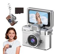 Mini Digital Camera with 1.47 in LCD Screen, 1080P Flip Screen Mini Digital Camera with Built-in Flash & Flip Display, with 64GB Card, Portable Keychain Cameras for Travel, Daily Vlogging (White)
