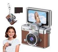 Mini Digital Camera with 1.47 in LCD Screen, 1080P Flip Screen Mini Digital Camera with Built-in Flash & Flip Display, with 64GB Card, Portable Keychain Cameras for Travel, Daily Vlogging (Brown)