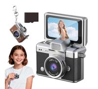 Mini Digital Camera with 1.47 in LCD Screen, 1080P Flip Screen Mini Digital Camera with Built-in Flash & Flip Display, with 64GB Card, Portable Keychain Cameras for Travel, Daily Vlogging (Black)