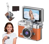 Mini Digital Camera with 1.47 in LCD Screen, 1080P Flip Screen Mini Digital Camera with Built-in Flash & Flip Display, with 64GB Card, Portable Keychain Cameras for Travel, Daily Vlogging (Orange)