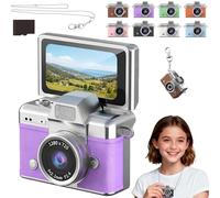 Mini Digital Camera with 1.47 in LCD Screen, 1080P Flip Screen Mini Digital Camera with Built-in Flash & Flip Display, with 64GB Card, Portable Keychain Cameras for Travel, Daily Vlogging (Purple)
