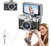 Mini Digital Camera with 1.47 in LCD Screen, 1080P Retro Flip Screen Mini Camera, Built-in Flash, with Strap and Keychain, Portable Pocket Camer for Travel & Daily Use (Black,32G)