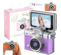 Mini Digital Camera with 1.47 in Lcd Screen, Mini Digital Camera with Flip Screen, 1080p Retro Keychain Cameras, Built in Flash Portable Thumb Size for Travel Study Concert Daily(Purple,#64G)