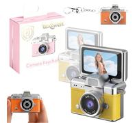Mini Digital Camera with 1.47 in Lcd Screen, Mini Digital Camera with Flip Screen, 1080p Retro Keychain Cameras, Built in Flash Portable Thumb Size for Travel Study Concert Daily(Yellow*2,#64G)