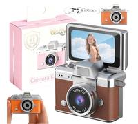 Mini Digital Camera with 1.47 in Lcd Screen, Mini Digital Camera with Flip Screen, 1080p Retro Keychain Cameras, Built in Flash Portable Thumb Size for Travel Study Concert Daily(Brown,#64G)