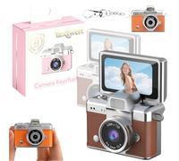 Mini Digital Camera with 1.47 in Lcd Screen, Mini Digital Camera with Flip Screen, 1080p Retro Keychain Cameras, Built in Flash Portable Thumb Size for Travel Study Concert Daily(Brown*2,#64G)