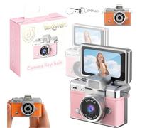 Mini Digital Camera with 1.47 in Lcd Screen, Mini Digital Camera with Flip Screen, 1080p Retro Keychain Cameras, Built in Flash Portable Thumb Size for Travel Study Concert Daily(Pink*2,#64G)