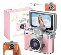 Mini Digital Camera with 1.47 in Lcd Screen, Mini Digital Camera with Flip Screen, 1080p Retro Keychain Cameras, Built in Flash Portable Thumb Size for Travel Study Concert Daily(Pink,#64G)