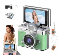 Mini Digital Camera with 1.47 In Lcd Screen, Thumb-Sized Flip Screen Mini Camera 1080p, Retro Wearable MiniCamera with 64gb Card, Tiny Keychain Camera for Travel & Daily Use (Green)