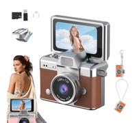 Mini Digital Camera with 1.47 In Lcd Screen, Thumb-Sized Flip Screen Mini Camera 1080p, Retro Wearable MiniCamera with 64gb Card, Tiny Keychain Camera for Travel & Daily Use (Brown)