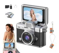 Mini Digital Camera with 1.47 In Lcd Screen, Thumb-Sized Flip Screen Mini Camera 1080p, Retro Wearable MiniCamera with 64gb Card, Tiny Keychain Camera for Travel & Daily Use (Black)