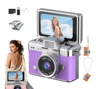 Mini Digital Camera with 1.47 In Lcd Screen, Thumb-Sized Flip Screen Mini Camera 1080p, Retro Wearable MiniCamera with 64gb Card, Tiny Keychain Camera for Travel & Daily Use (Purple)