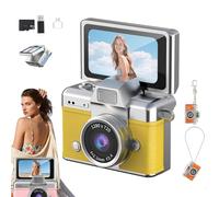 Mini Digital Camera with 1.47 In Lcd Screen, Thumb-Sized Flip Screen Mini Camera 1080p, Retro Wearable MiniCamera with 64gb Card, Tiny Keychain Camera for Travel & Daily Use (Yellow)