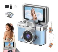 Mini Digital Camera with 1.47 In Lcd Screen, Thumb-Sized Flip Screen Mini Camera 1080p, Retro Wearable MiniCamera with 64gb Card, Tiny Keychain Camera for Travel & Daily Use (Blue)