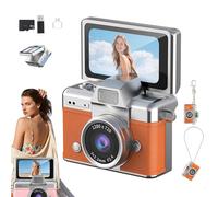 Mini Digital Camera with 1.47 In Lcd Screen, Thumb-Sized Flip Screen Mini Camera 1080p, Retro Wearable MiniCamera with 64gb Card, Tiny Keychain Camera for Travel & Daily Use (Orange)