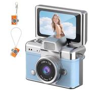 Mini Digital Camera with 1.47 In Lcd Screen, Thumb-sized Flip Screen Mini Cameras, 720P Retro Keychain Camera with Built-in Flash, Portable for Travel & Daily Use - Strap and Keychain(Blue)