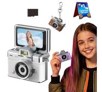 Mini Digital Camera with 1.47 in LCD Screen, Tiny Retro Digital Waterproof Nostalgic Camera, Portable Travel Miniature Pocket Snap Cameras, 1080P, Built-in Flash & Flip Display for Gifts(White,16G)