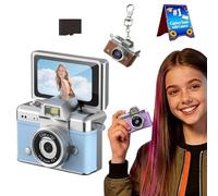 Mini Digital Camera with 1.47 in LCD Screen, Tiny Retro Digital Waterproof Nostalgic Camera, Portable Travel Miniature Pocket Snap Cameras, 1080P, Built-in Flash & Flip Display for Gifts(Blue,64G)